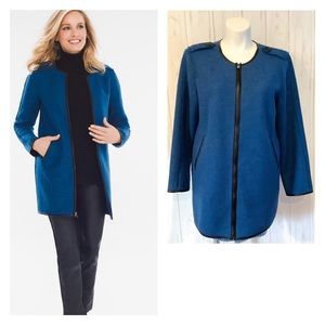 Chico’s Blue/Black Boiled Wool Topper/Jacket XL
